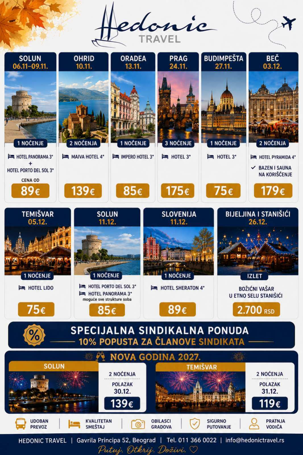 Hedonic Travel – jesenji i zimski aranžmani 2026. i doček Nove godine 2027.